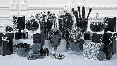 black and white candy assortment